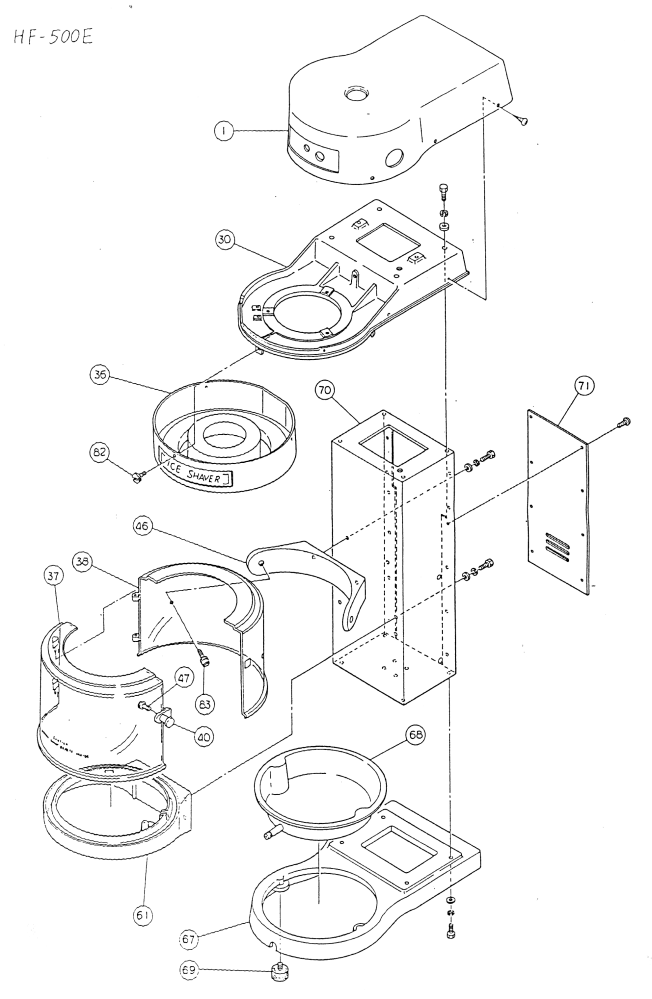 Snow Cone Machine Hatsuyuki HC500E Parts View