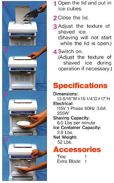 Shave Ice Cude Machine Hatsuyuki HC-8E specifications